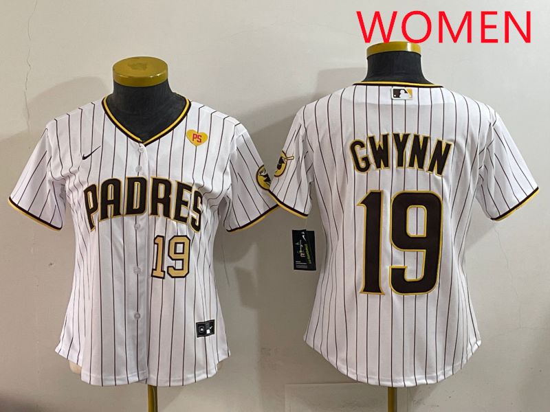 Women San Diego Padres #19 Gwynn White Stripe Game 2025 Nike MLB Jersey style 6